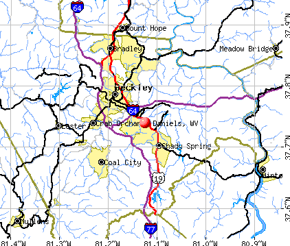 Daniels, WV map