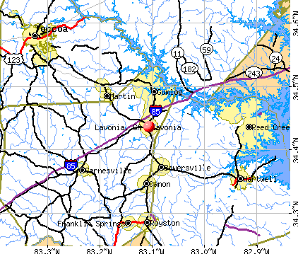 Lavonia, GA map