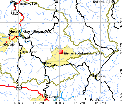 Amherstdale-Robinette, WV map