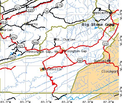 Pennington Gap, VA map. General Map; Google Map; MSN Map