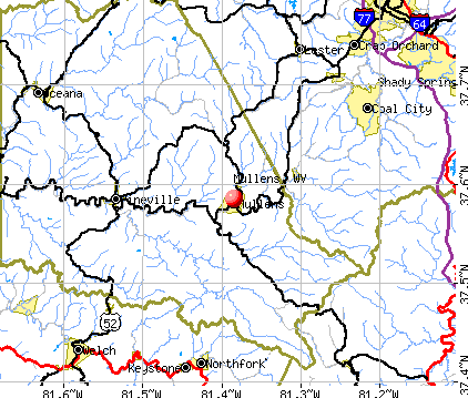 Mullens, WV map