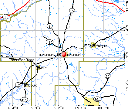 Ackerman, MS map