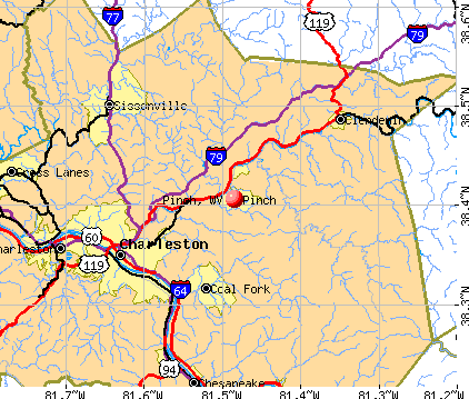 Pinch, WV map