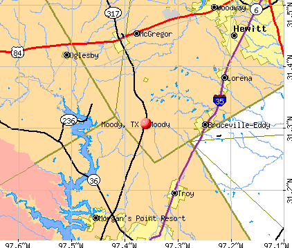 Moody, TX map