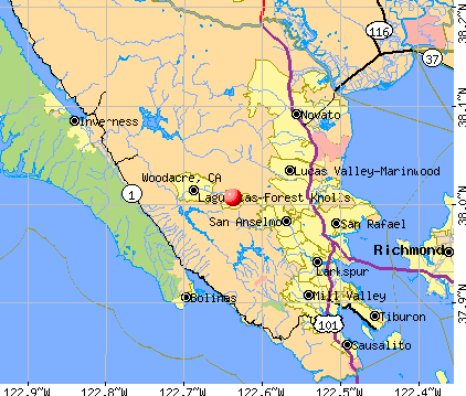 Woodacre, CA map