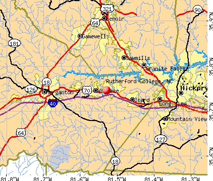 Rutherford College, NC map