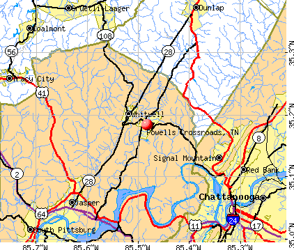 Powells Crossroads, TN map