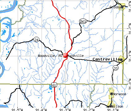 Woodville, MS map