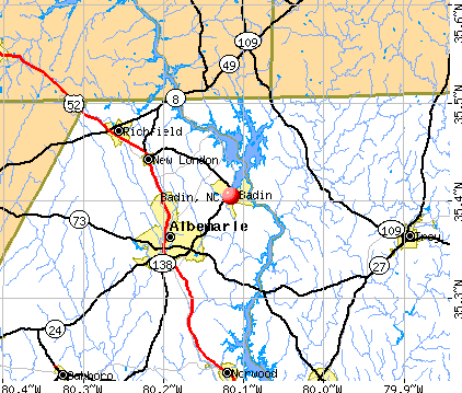 Badin, NC map