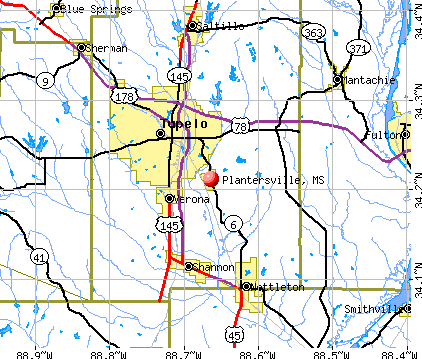 Plantersville, MS map