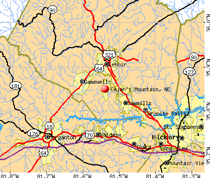 Cajah's Mountain, NC map