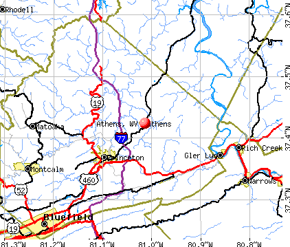 Athens, WV map