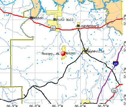 Mosses, AL map