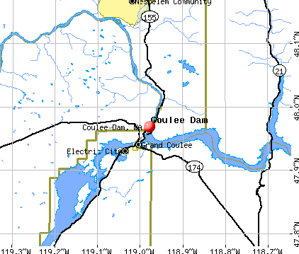 Coulee Dam, WA map