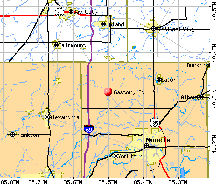 Gaston, IN map