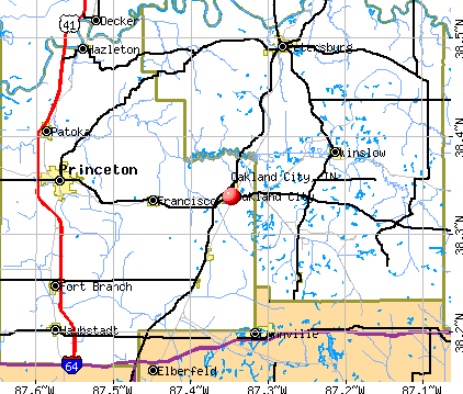Oakland City, IN map