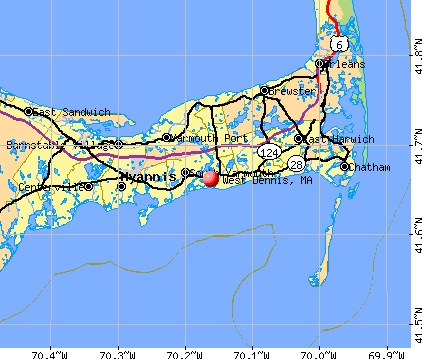 West Dennis, MA map