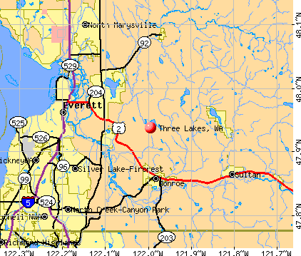 Three Lakes, WA map