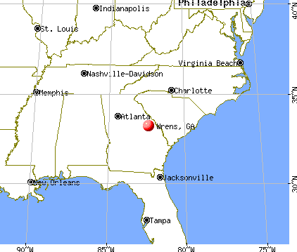 Wrens, Georgia map