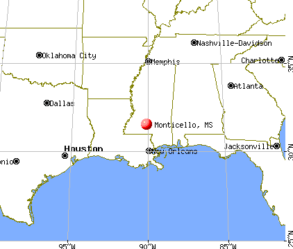 Monticello, Mississippi map