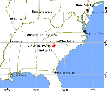 Watts Mills, South Carolina map