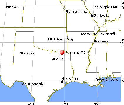 Blossom, Texas map