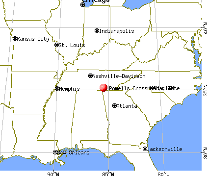 Powells Crossroads, Tennessee map
