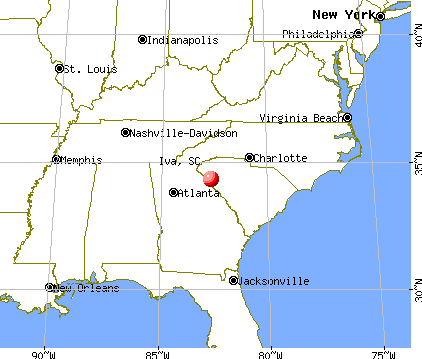 Iva, South Carolina map