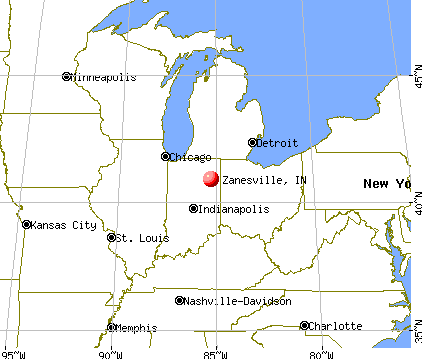 Zanesville, Indiana map