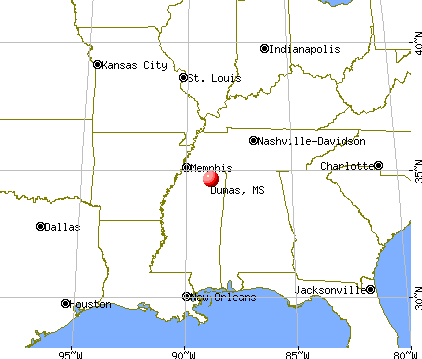 Dumas, Mississippi map