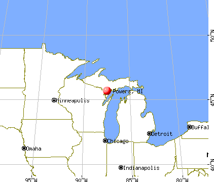 Powers, Michigan map