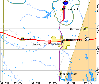 Lindsay, TX map