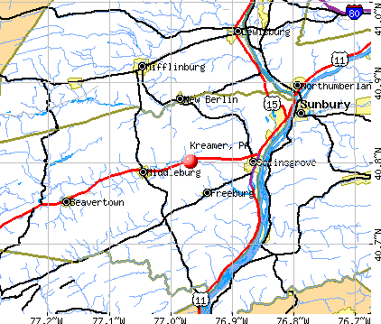 Kreamer, PA map