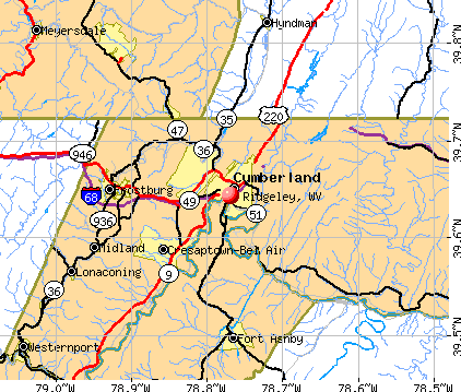 Ridgeley, WV map