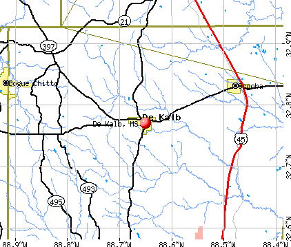 De Kalb, MS map