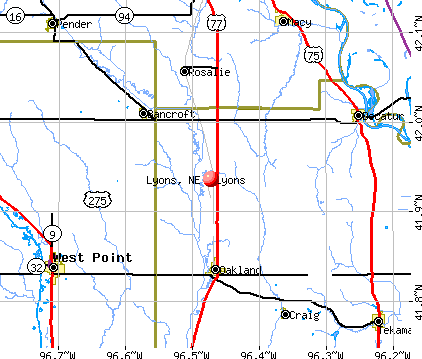 Lyons, NE map