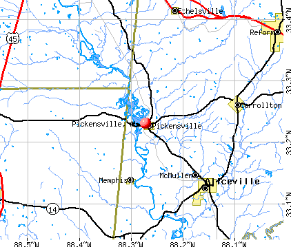 Pickensville, AL map