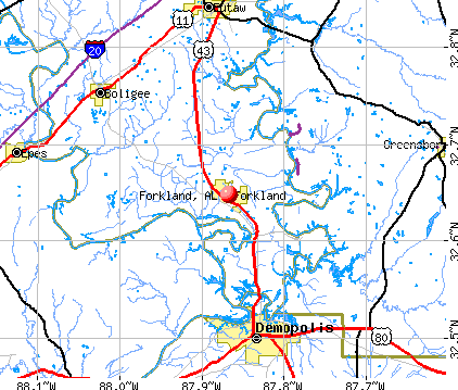 Forkland, AL map