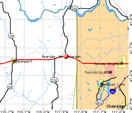 Reardan, WA map