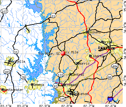 Six Mile, SC map