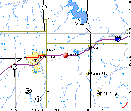 Canute, OK map