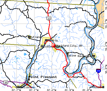map of west virginia with cities. Hartford City, WV map