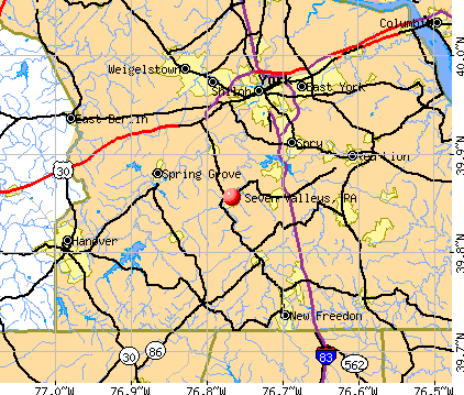 Seven Valleys, PA map
