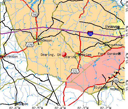 Dearing, GA map