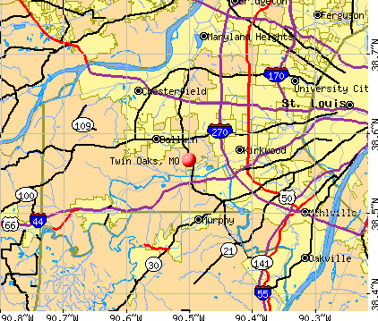 Twin Oaks, MO map