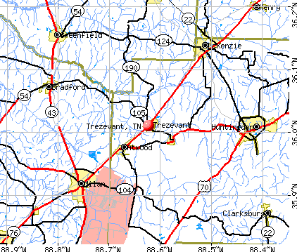 Trezevant, TN map