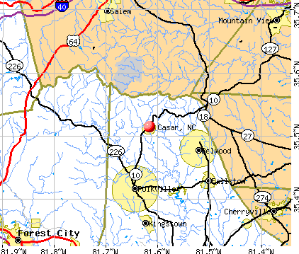 Casar, NC map
