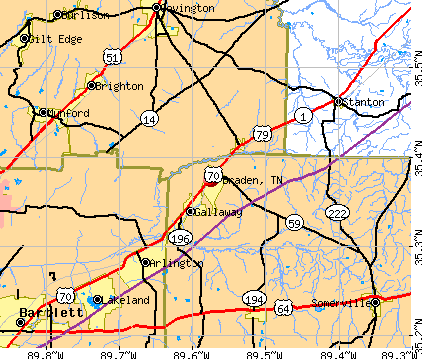 Braden, TN map