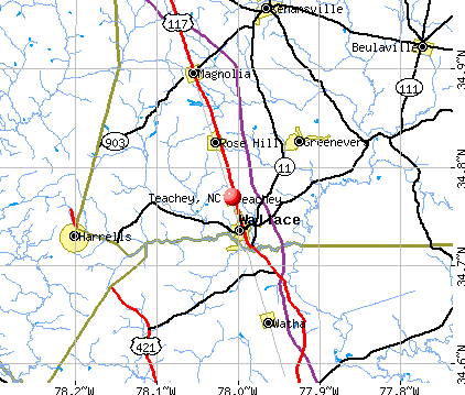 Teachey, NC map