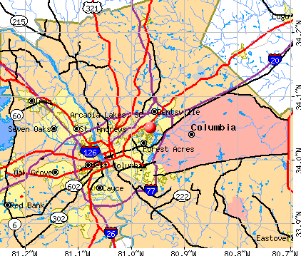 Arcadia Lakes, SC map